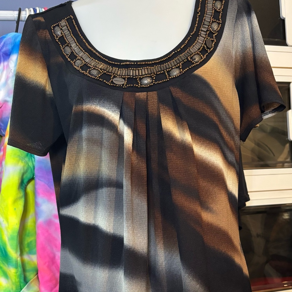 Elegant Black and Brown Women's Top